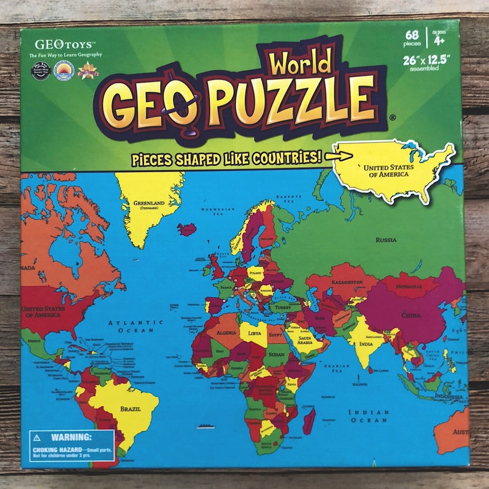 World Geo Puzzle Family Game | For Ages 4+. 68 Pieces.